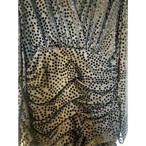 Bardot Women’s Size Large Metallic Bree Polka Dot Mini Dress Black Long Sleeve - Picture 8 of 16